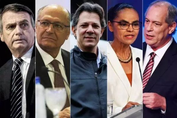 Os candidatos à presidência do Brasil Jair Bolsonaro, Geraldo Alckmin, Fernando Haddad, Marina Silva e Ciro Gomes (Dida Sampaio/Agência Estado – José Cruz/Agência Brasil – Rodolfo Buhrer/Reuters – Nelson Almeida/AFP) Os candidatos à presidência do Brasil Jair Bolsonaro, Geraldo Alckmin, Fernando Haddad, Marina Silva e Ciro Gomes (Dida Sampaio/Agência Estado – José Cruz/Agência Brasil – Rodolfo Buhrer/Reuters – Nelson Almeida/AFP)